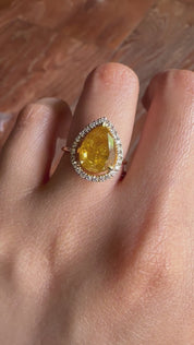 3.30 Carat Yellow Diamond Pear Shape Engagement Ring In 14K Solid Gold, Solitaire Engagement Ring