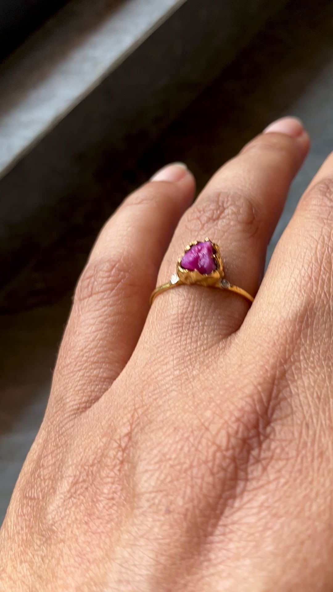 Natural Raw Ruby & Diamond July Birthstone Ring in 14K Solid Gold, Engagement Ring, Promise Ring, Unique Personalised Gift For Her by Skosh