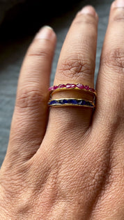 Rough Sapphire Promise Ring Half Eternity Band Rings For Her, Wedding band Sapphire Stacking Ring September Birthstone Ring