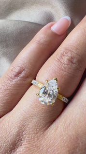 Pear Cut Engagement Ring with Leaf Engraving