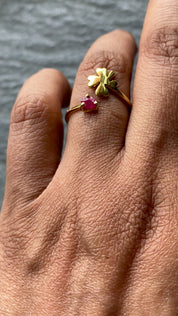 14k Solid Gold Raw Ruby Clover Ring, Open Clover Ring For Her, Promise Ring, Mothers DayGift  Bridesmaid Gift, July Birthstone Ring