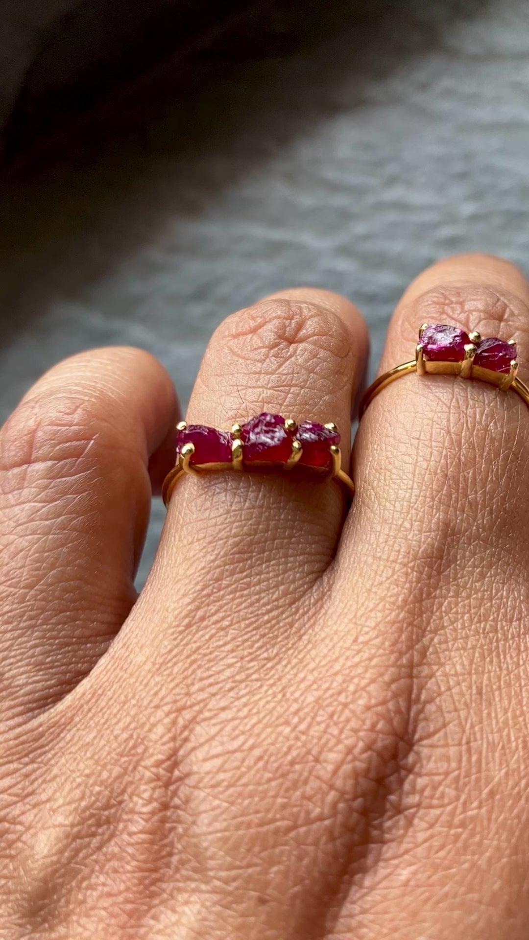 Raw Ruby 3 Stone Ring, July Birthstone Ring For Her, Stackable Birthstone Ring In 14K Solid Gold, Multi-Stone Ring, Personalised Jewelry