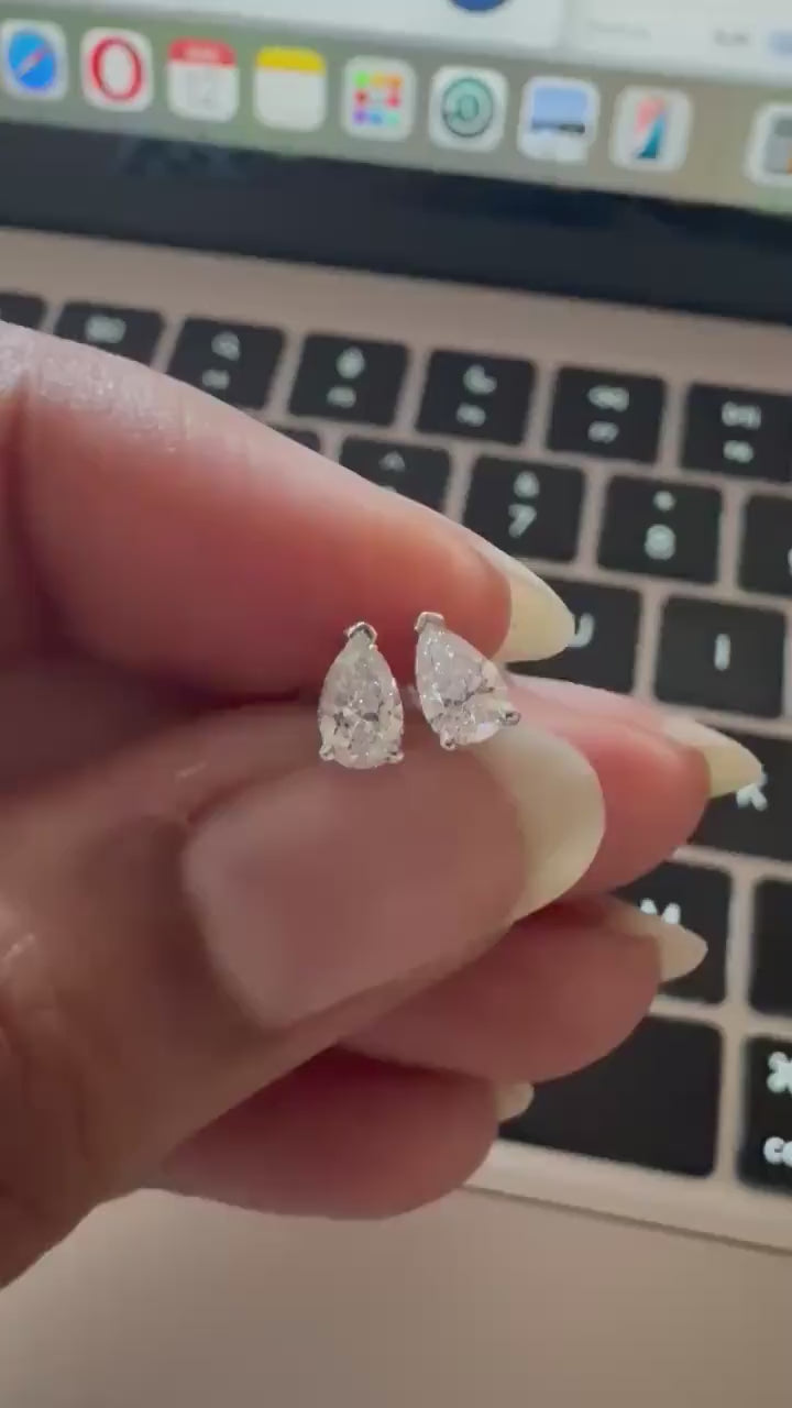 1 Ct to 6 Carats Diamond Pear Cut Shape Lab Grown Diamond Solitaire Stud Earrings