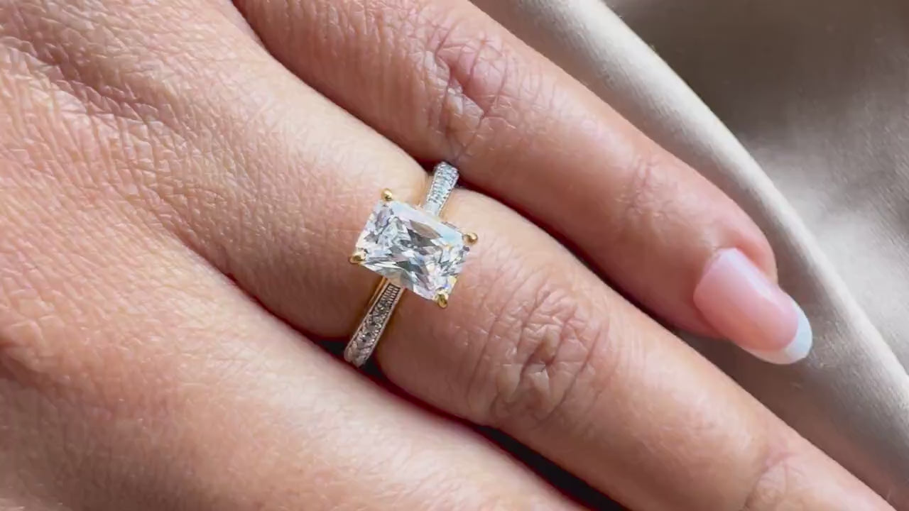 2.00 Carat Radiant Cut Engagement Ring with Tapering Diamond Studded Band