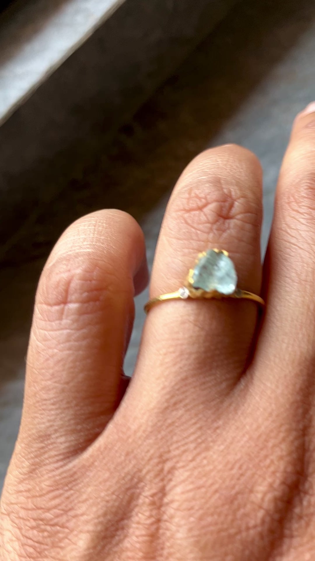 Natural Raw Aquamarine & Diamond March Birthstone Ring in 14K Solid Gold, Engagement Ring, Promise Ring, Unique Gift for her by Skosh