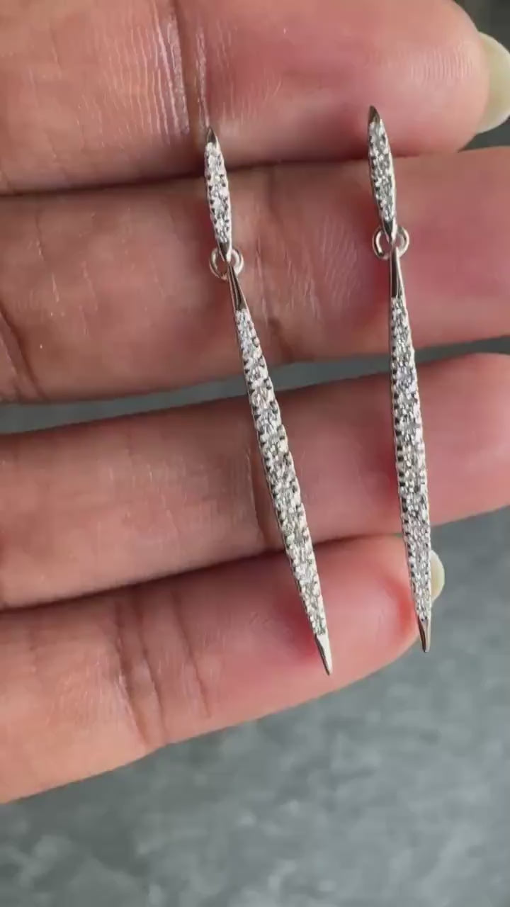 Elegant Tapered Long Diamond Drop Earrings