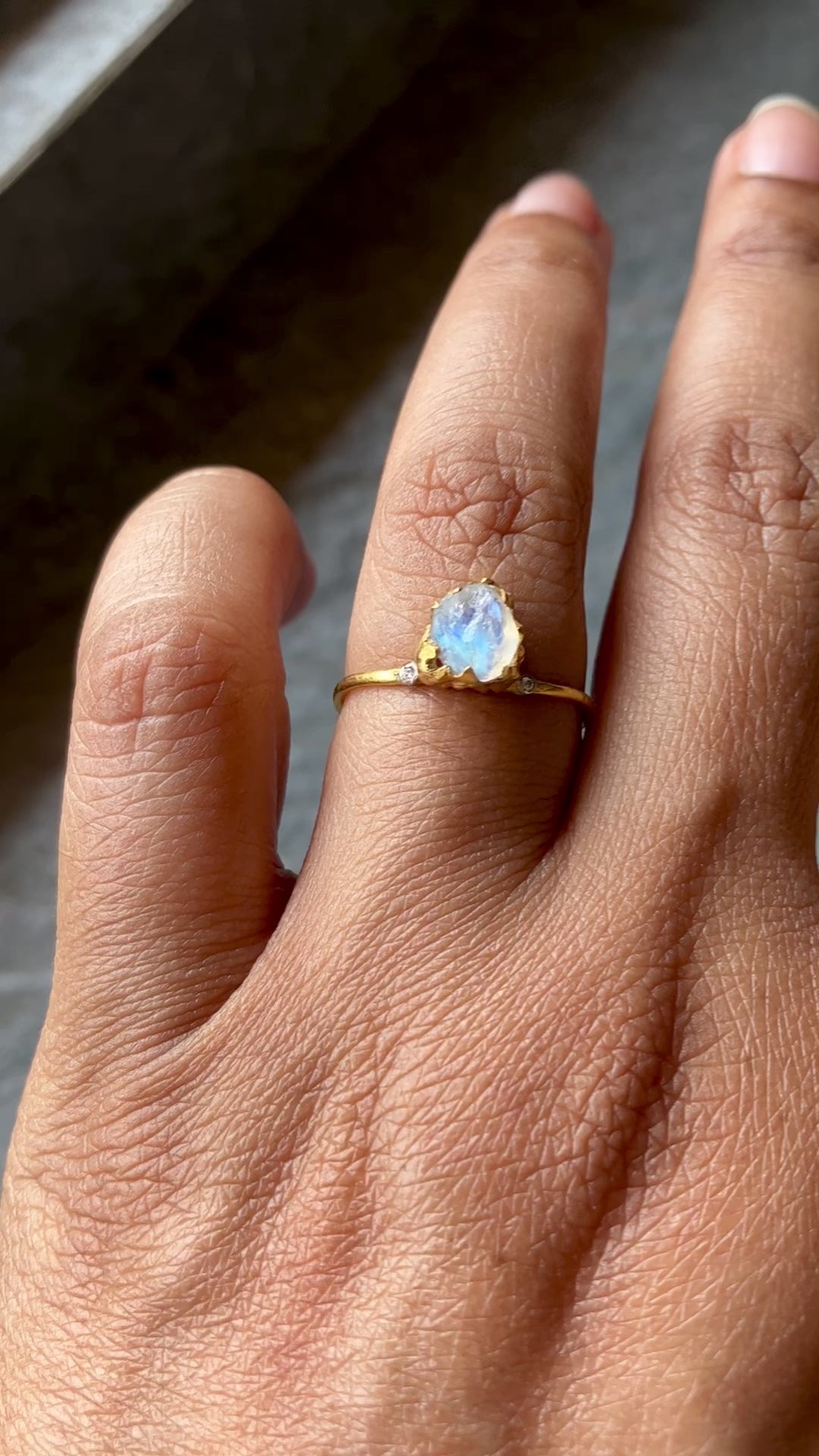 Natural Raw Moonstone & Diamond June Birthstone Ring in 14K Solid Gold, Engagement Ring, Promise Ring, Unique Gift For Her For Mom by Skosh