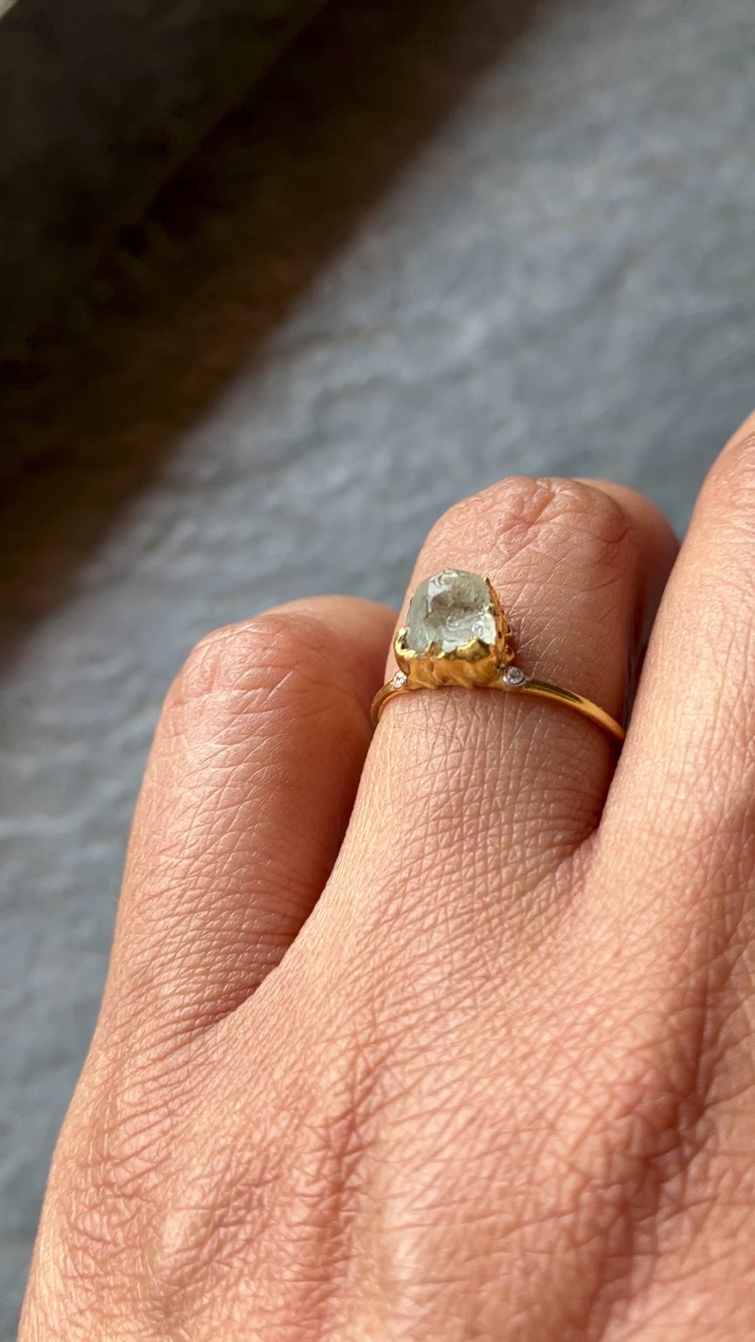 Natural Raw Quartz Crystal & Diamond April Birthstone Ring in 14K Solid Gold, Engagement Ring, Promise Ring, Unique Personalised Gift