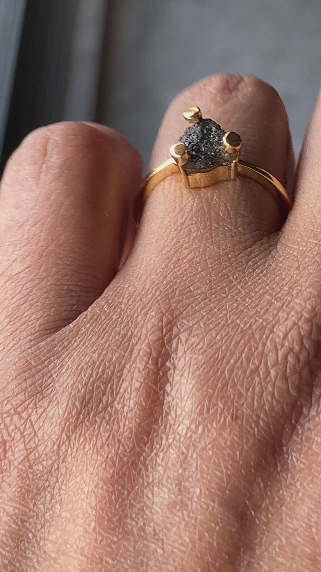 Raw Black Diamond Ring with Round Prong Setting Engagement Ring