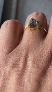 Raw Black Diamond Ring with Round Prong Setting Engagement Ring