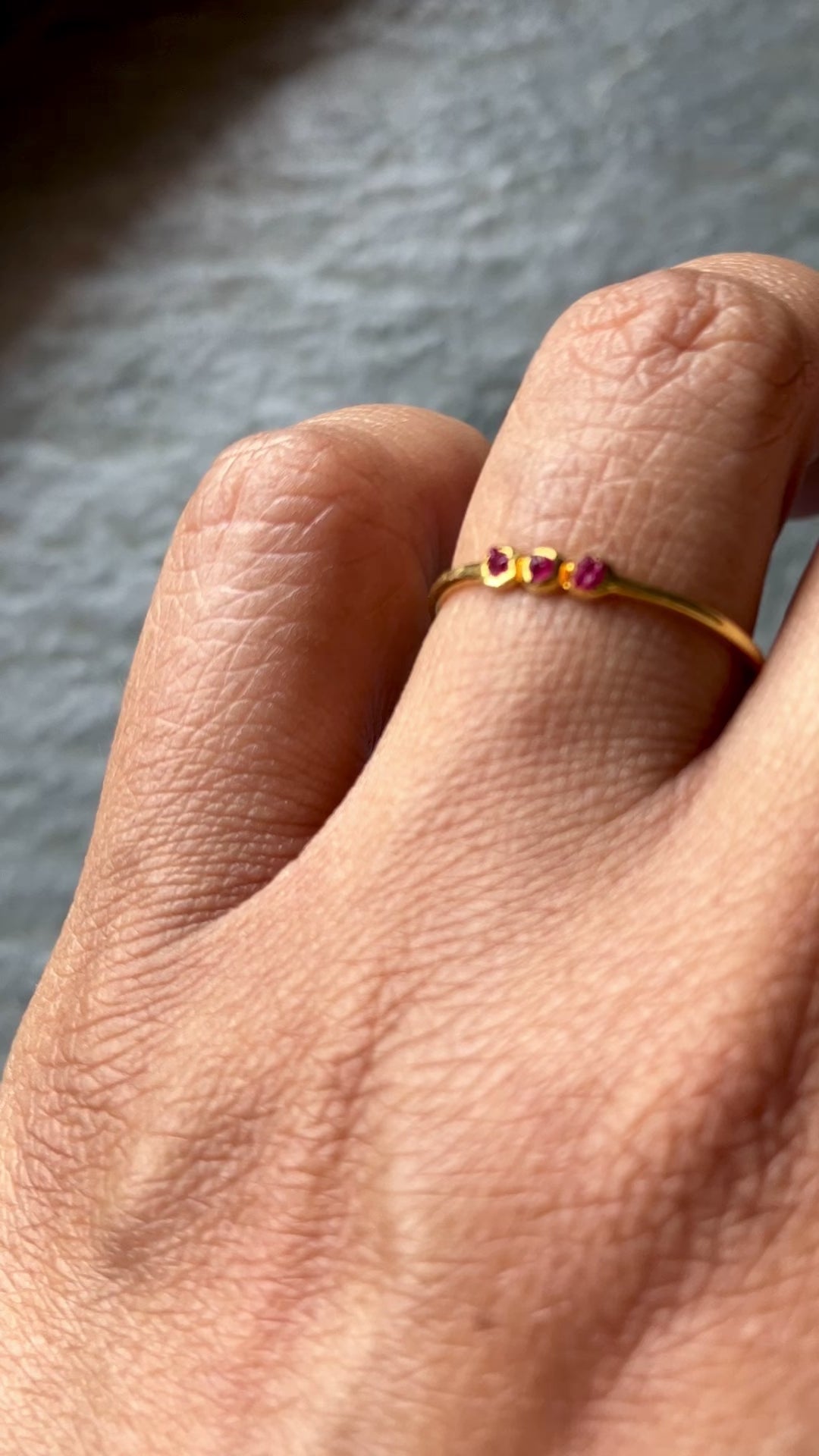 Natural Raw Ruby 3 Stone Birthstone Ring in 14K Solid Gold, Engagement Ring, Promise Ring, Unique Gift for her by Skosh, Personalised Ring