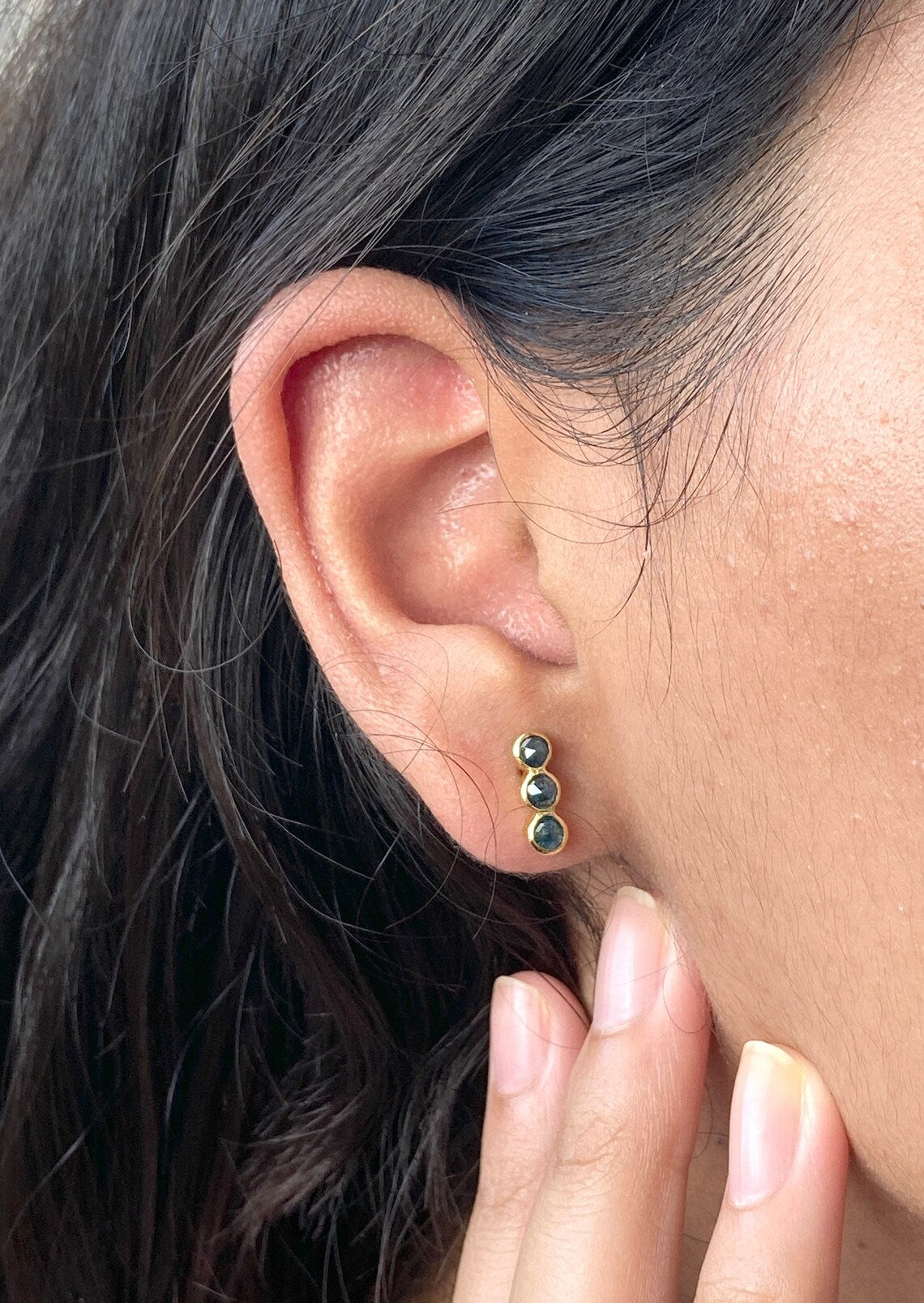 Blue Rose Cut Diamond Studs