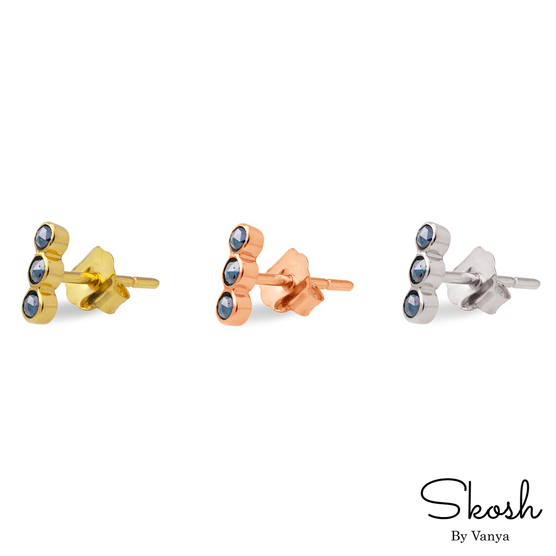 Blue Rose Cut Diamond Studs