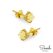 Rough Raw Yellow Diamond Stud Earring, Minimalistic Jewelry in 14K Solid Gold with 4 Gold Prong For Women by Skosh, Perfect Gift