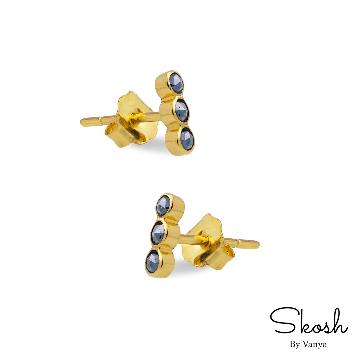 Blue Rose Cut Diamond Studs