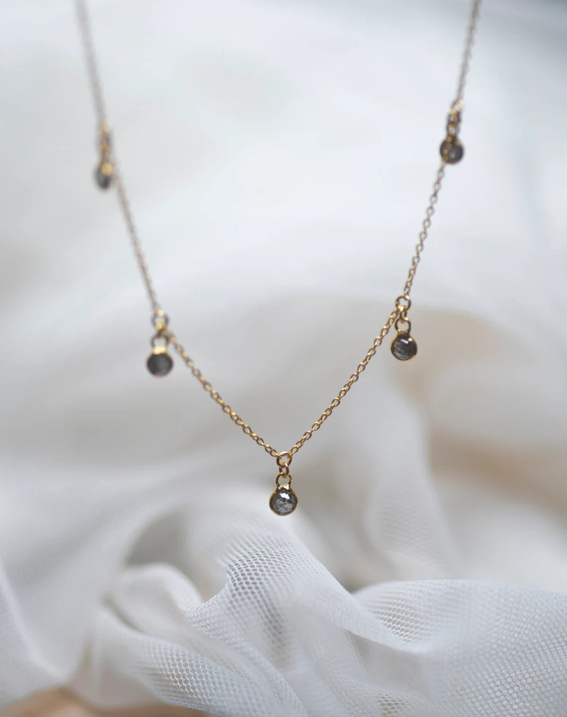 Minimalist Salt and Pepper Diamond Choker Necklace in 14K Solid Gold - A Perfect Bridal or Birthday Gift for Her