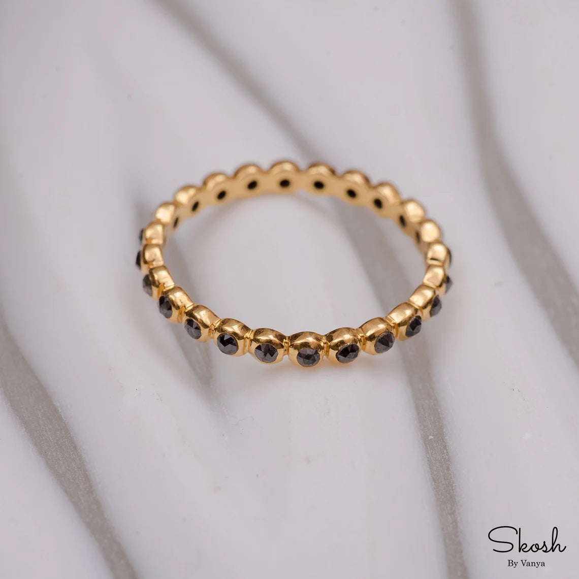 Black Diamond Eternity Ring, 14K Solid Gold Ring, RoseCut Diamond Ring, Stacking Ring, Full Eternity Band, Wedding Band,Minimalistic Jewelry