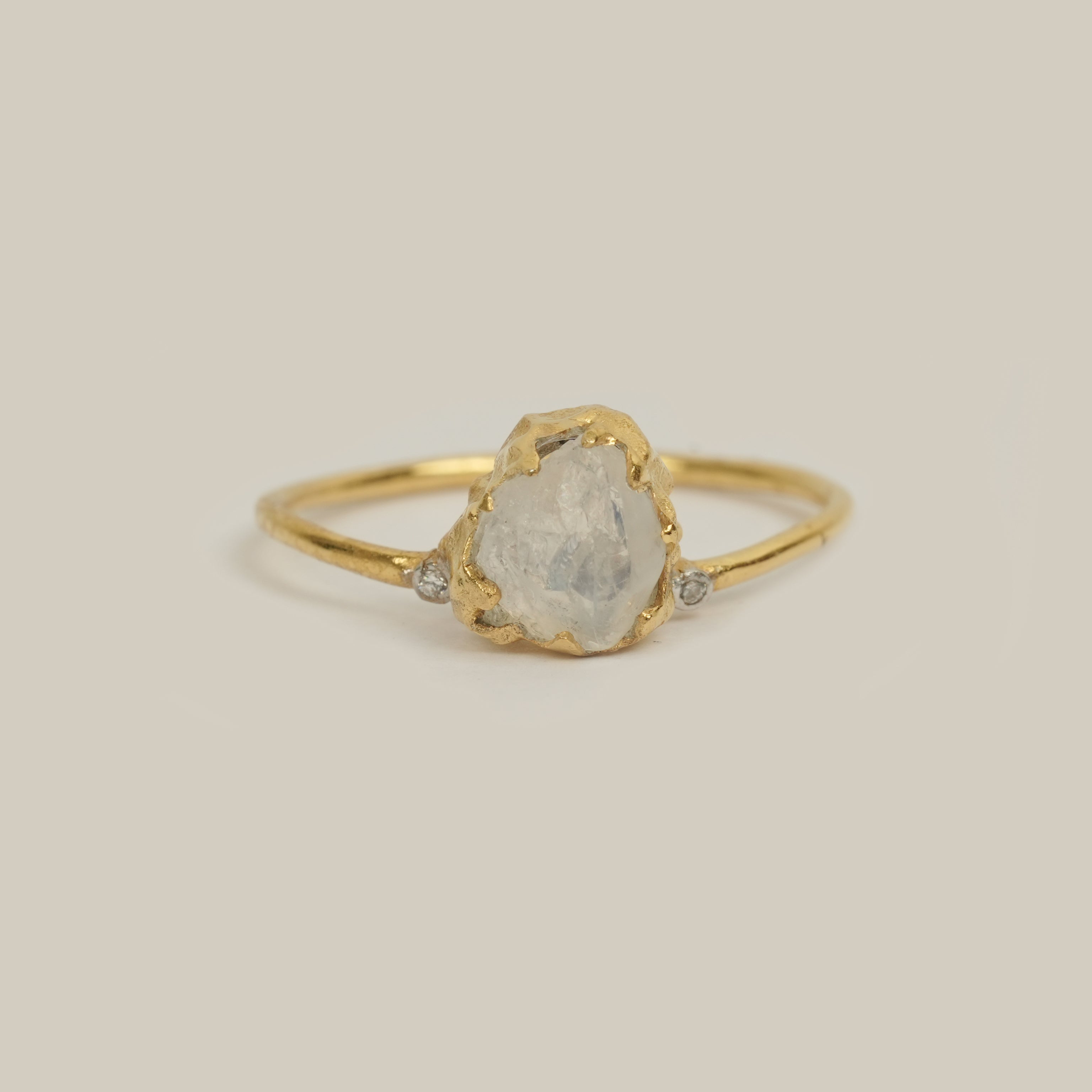 Natural Raw Quartz Crystal & Diamond April Birthstone Ring in 14K Solid Gold, Engagement Ring, Promise Ring, Unique Personalised Gift