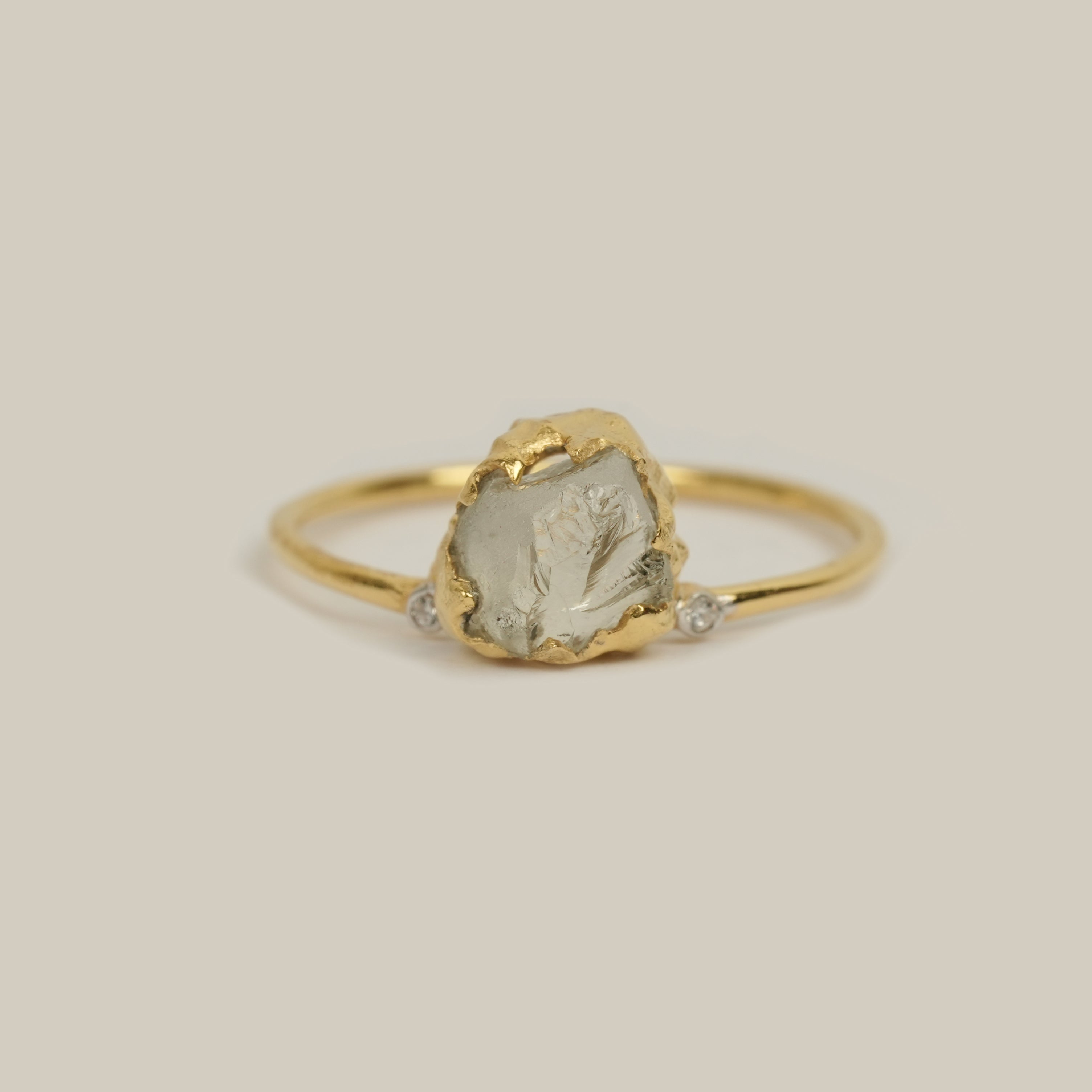 Natural Raw Quartz Crystal & Diamond April Birthstone Ring in 14K Solid Gold, Engagement Ring, Promise Ring, Unique Personalised Gift