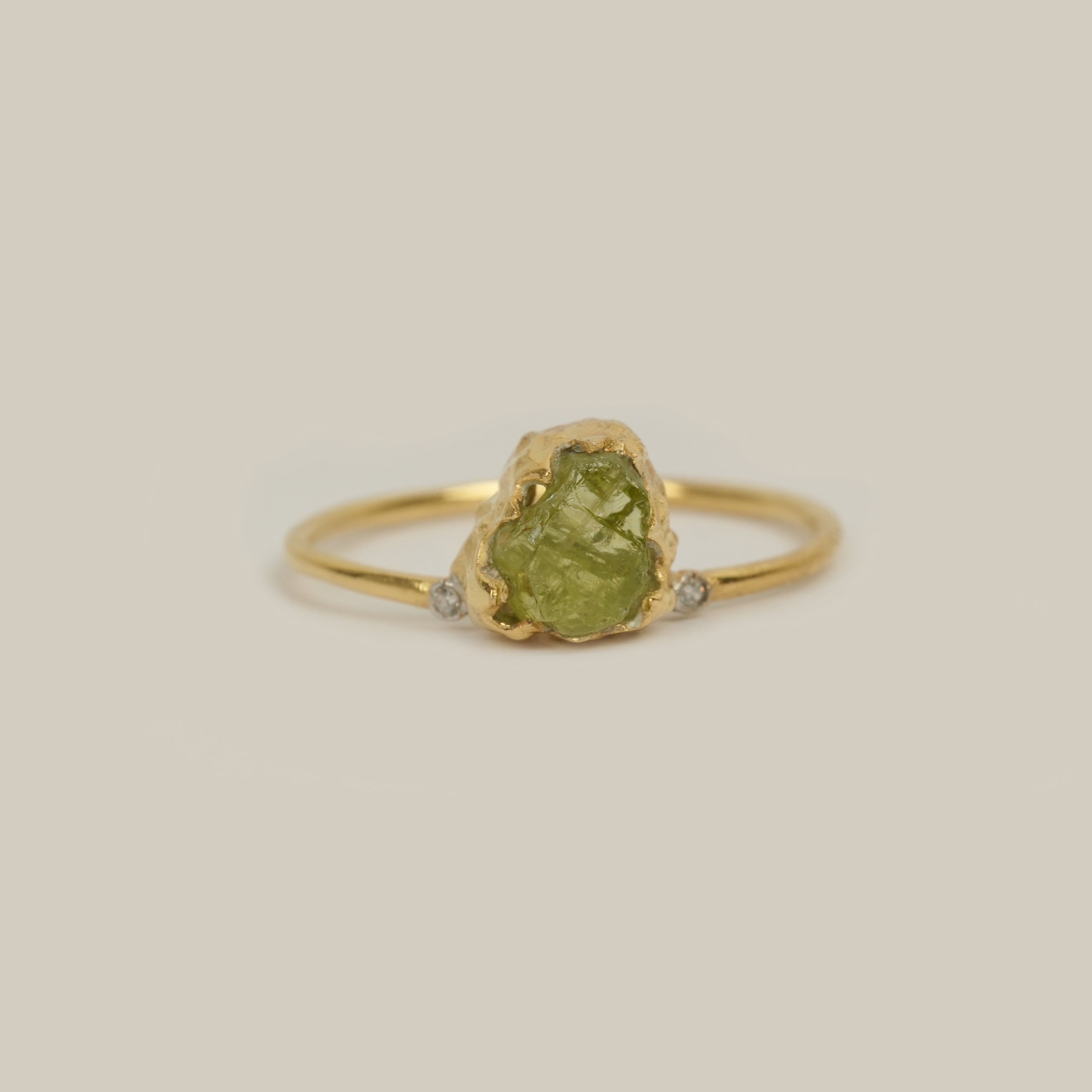 Natural Raw Peridot & Diamond August Birthstone Ring in 14K Solid Gold, Engagement Ring, Promise Ring, Unique Gift For Her For Mom by Skosh