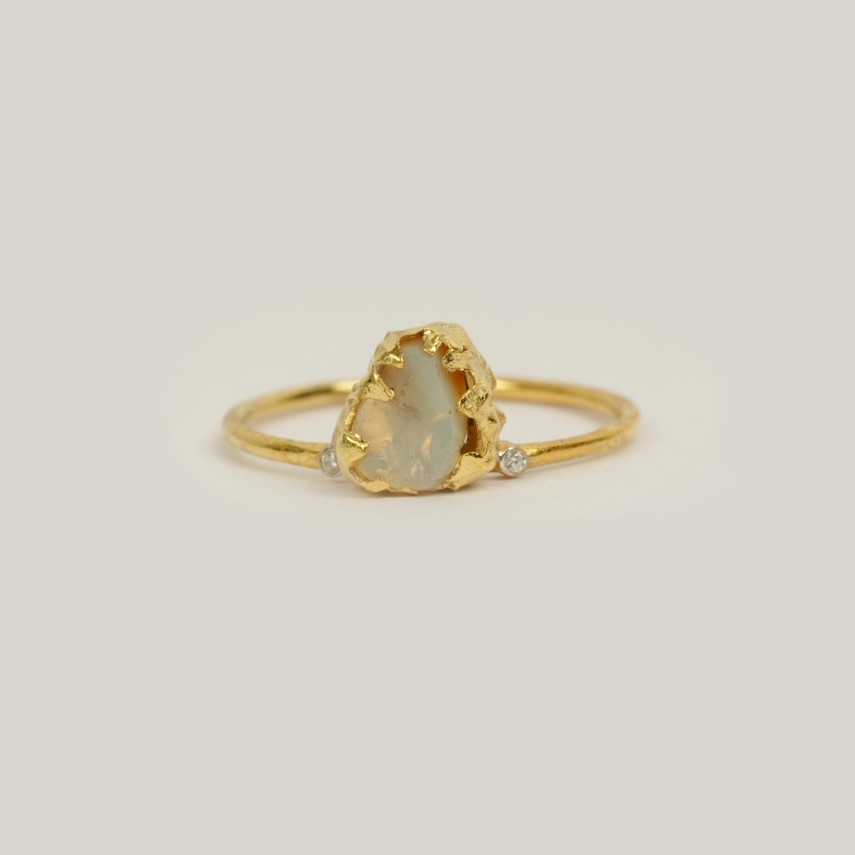 Natural Raw Opal & Diamond October Birthstone Ring in 14K Solid Gold, Engagement Ring, Promise Ring, Unique Gift for her by Skosh, For Mom