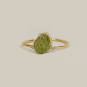 Natural Raw Peridot & Diamond August Birthstone Ring in 14K Solid Gold, Engagement Ring, Promise Ring, Unique Gift For Her For Mom by Skosh