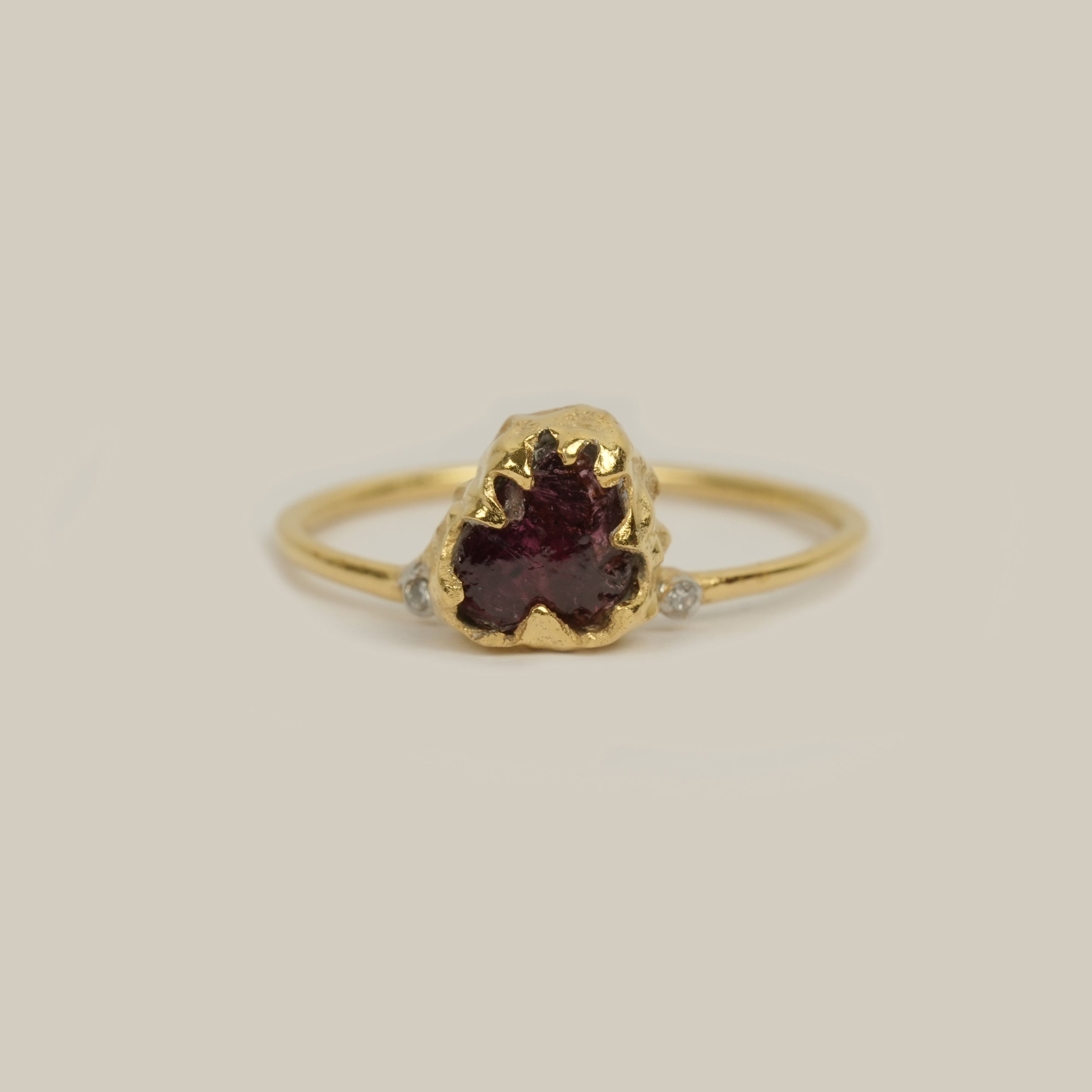 Natural Raw Garnet & Diamond January Birthstone Ring in 14K Solid Gold Engagement Ring, Promise Ring, Unique Gift for her by Skosh