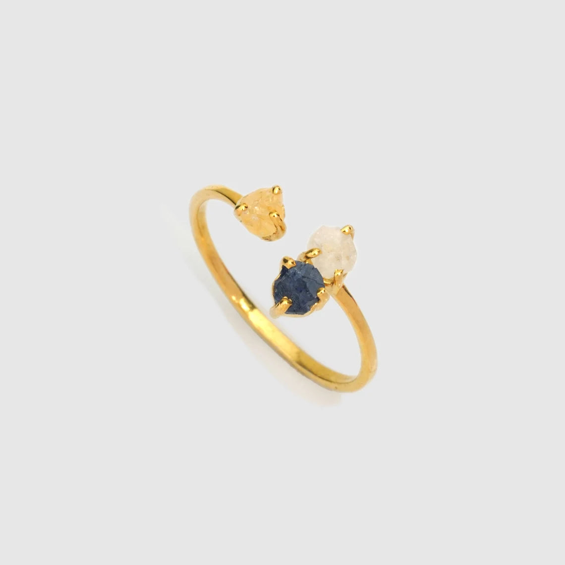 Natural Raw Multi-Sapphire September Birthstone Ring in 14K Solid Gold, 3 Stone Engagement Ring, Promise Ring, Unique Gift for her by Skosh