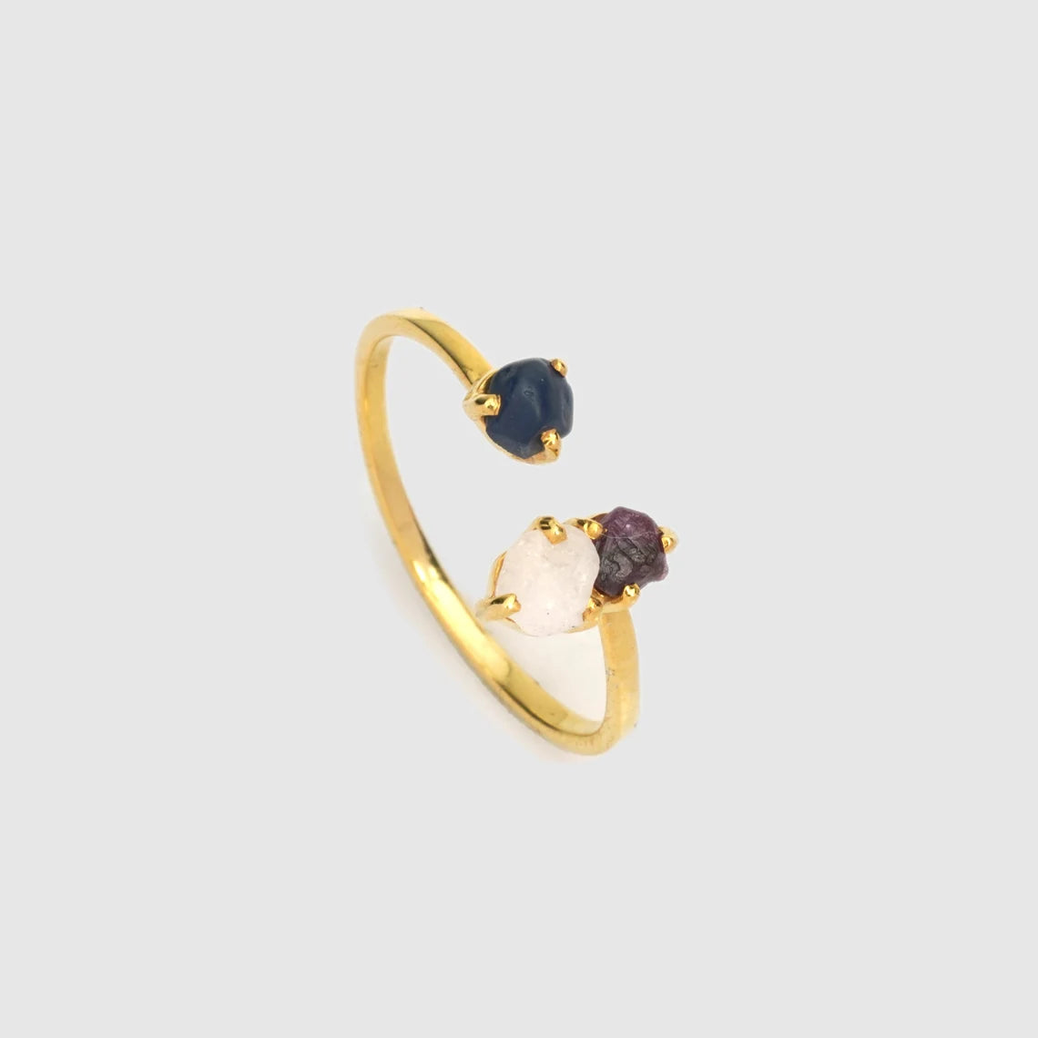 Natural Raw Multi-Sapphire September Birthstone Ring in 14K Solid Gold, 3 Stone Engagement Ring, Promise Ring, Unique Gift for her by Skosh